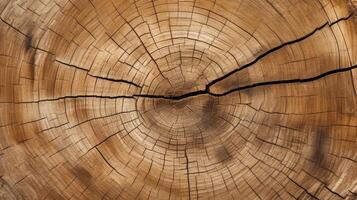 A closeup view of a tree trunk, showcasing the visible patterns and irregularities created by the growth process of branches, a result of symmetry being broken in natural systems. photo