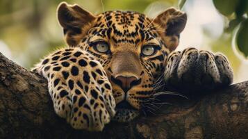 Closeup of a leopards razorsharp claws gripping onto a tree limb showcasing its incredible strength and agility while perched in its natural habitat photo