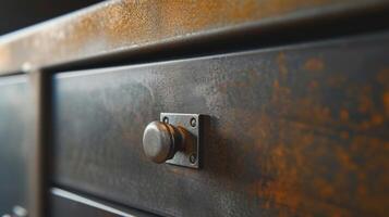 A closeup of a recycled metal filing cabinet showcasing its modern and ecoconscious design with smooth clean lines photo