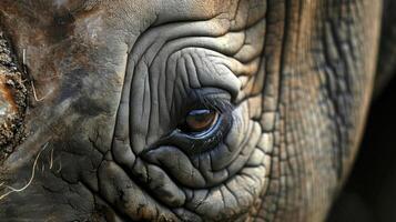 Closeup of a rhinos eye staring straight into the camera capturing the fear and vulnerability of these innocent animals in the face of relentless poaching photo