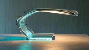 A sleek desk lamp made from repurposed gl providing ample lighting while promoting ecofriendly practices photo