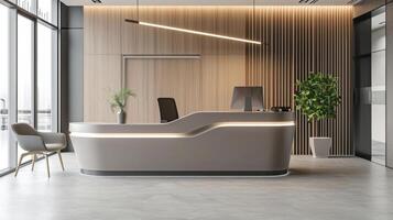 A reception desk with integrated IoT sensors for monitoring guest traffic and providing realtime data for improving the efficiency of front desk operations photo