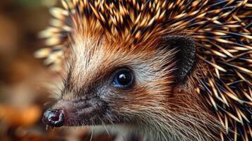Closeup of a hedgehogs spines perfectly aligned creating a seamless armor around its small curled body shielding it from any potential threats photo
