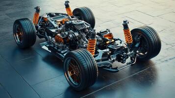 A view of the suspension components shifting and adjusting as the car accelerates and decelerates exemplifying the role of the suspension in ensuring a smooth and stable ride photo