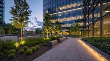 The energysaving lights of the office building not only add to its aesthetic appeal but also show its commitment to sustainability and the environment photo