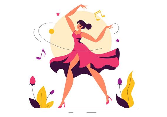 Dance Illustration of a Jazz Dancer in Action on a Flat Style Background