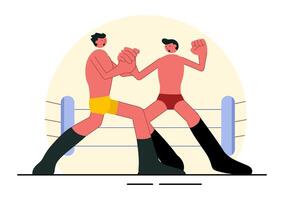 Flat Style Wrestling Illustration of Two Fighters Competing in a Boxing Championship Arena vector