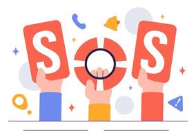 SOS Alert Illustration Showing People in Urgent Situations like Getting Lost, Drowning, or Stranded on an Island vector