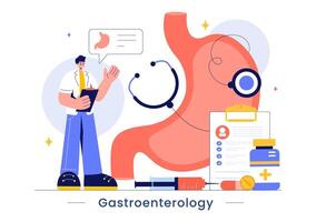 Abdominal Health Illustration with Medical Research and Digestive Issues in a Flat Cartoon Background vector