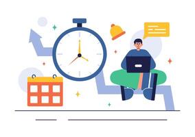 Flat Style Time Management with Task Planning, Clock, and Training Schedule vector