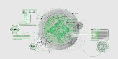 Futuristic geoscience HUD interface design with data decoding. vector