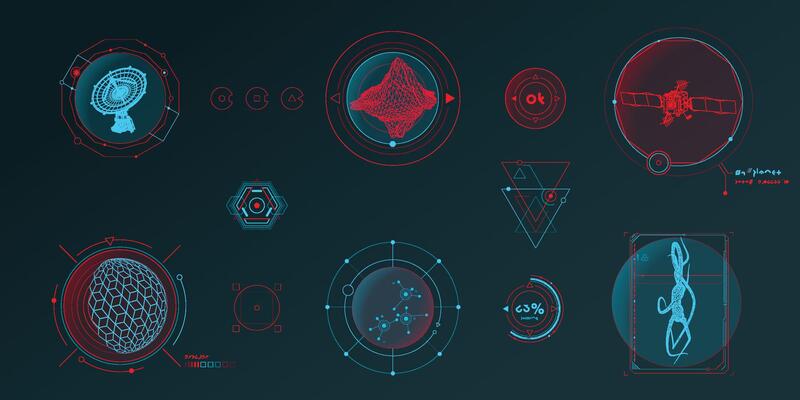 Circular infographic elements for sci-fi interface.