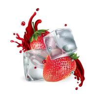 Fresh strawberries with ice cubes and a splash of juice vector