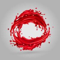 Cherry juice splashes circle on a gray background vector