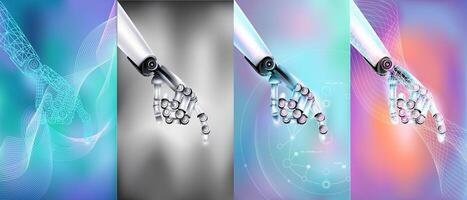 Futuristic robotic versions of hands working in virtual space. vector