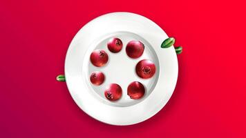 Still life of lingonberries arranged in a circle on a white plate. vector