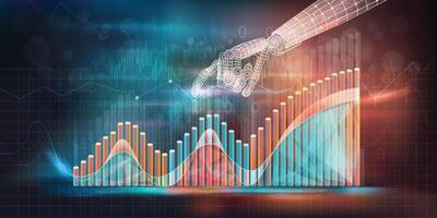 Infographics of new technologies in the stock market and positive growth dynamics vector