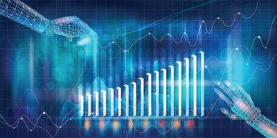 Digital infographic with growth chart and increasing positive indicators in the global economy. vector