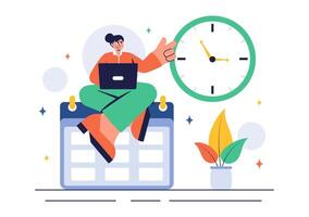 Flat Style of Time Management with Task Planning, Clock, and Schedule vector