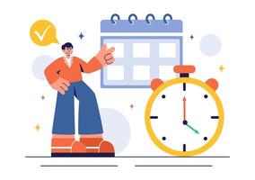 Illustration of Time Management with Training Schedule, Clock, and Task Planning vector