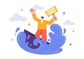 Illustration of an SOS Message Sent by People in Need of Rescue from Dangerous Situations like Drowning or Stranded vector