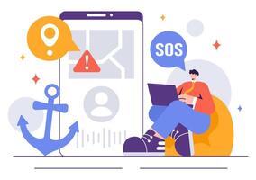 SOS Signal Illustration Showing People Needing Rescue from Dangerous Situations like Being Lost, Stranded, or Drowning vector