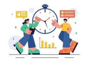 Task Planning and Time Control Illustration with Clock and Schedule in Cartoon Style vector