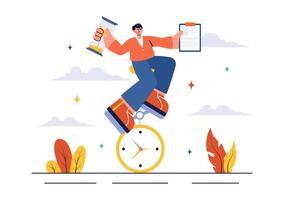 Flat Style Illustration of Time Management with Clock and Task Scheduling vector