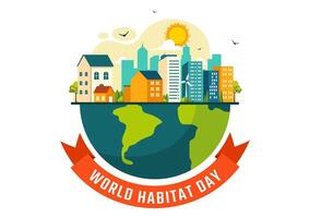 World Habitat Day Design on 3 October with Green Trees and Urban Landscapes in Flat Style vector