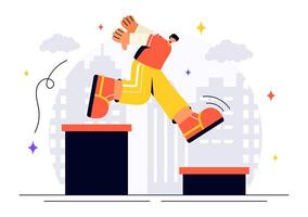 Athletes Practicing Parkour in Urban Spaces with Walls and Barriers, Illustration in Flat Cartoon Style vector