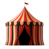 Vintage red and white circus tent with a flag on top isolated on a transparent background png