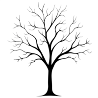 Silhouette of a large bare tree with sprawling branches isolated on a transparent background png