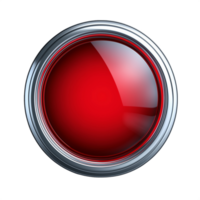 Red push button with a metallic frame isolated on a transparent background png