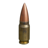 Closeup of a weathered bullet with a copper tip isolated on a transparent background png