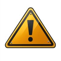 Yellow triangular warning sign with an exclamation mark isolated on a transparent background png