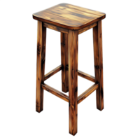 Rustic wooden bar stool with a square seat isolated on a transparent background png