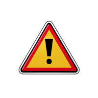 Red triangular warning sign with a black exclamation mark isolated on a transparent background png