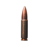 Closeup of a single bullet with a copper tip isolated on a transparent background png