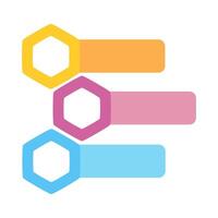 Three colorful hexagons displaying yellow, pink, and blue hues, along with rectangles ideal for modern designs and abstract concepts vector