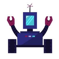 Robot with antenna, blue body, red arms and wheels great for technology, scifi, robotics, and futuristic concepts in designs vector