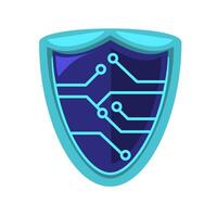 Blue shield featuring a blue circuit board inside ideal for tech and cyber security concepts, digital protection, and futuristic design projects vector