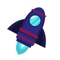 Blue rocket with red stripes, blue window, light blue flame ideal for space exploration, innovation, technology concepts in designs vector