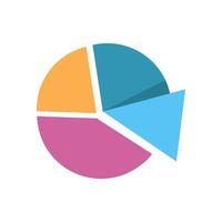 Pie chart depicting data with four distinct sections in orange, pink, blue, and teal perfect for business presentations and data analysis vector