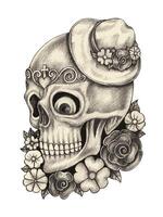 Fancy sugar skull day of the dead design by hand drawing on paper. vector