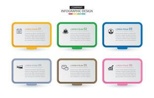 6 data infographics rectangle layout paper template. Illustration business abstract background. vector