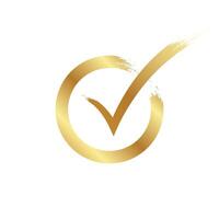 Golden check mark in circle Symbol of authenticity passed vector