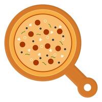 Delicious Whole Pizza . Pizza with various Toppings. With Mushroom, Pepperoni Toppings. vector