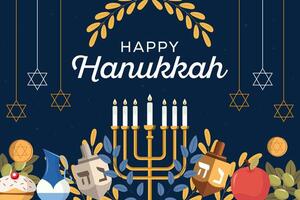 happy hanukkah background illustration in flat style vector