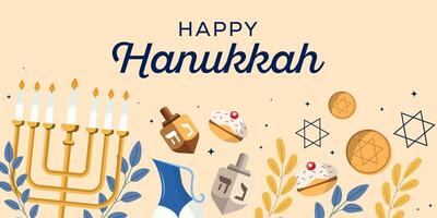 happy hanukkah horizontal banner illustration in flat design vector
