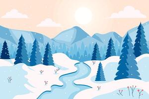 illustration of winter view with mountain in flat design style vector
